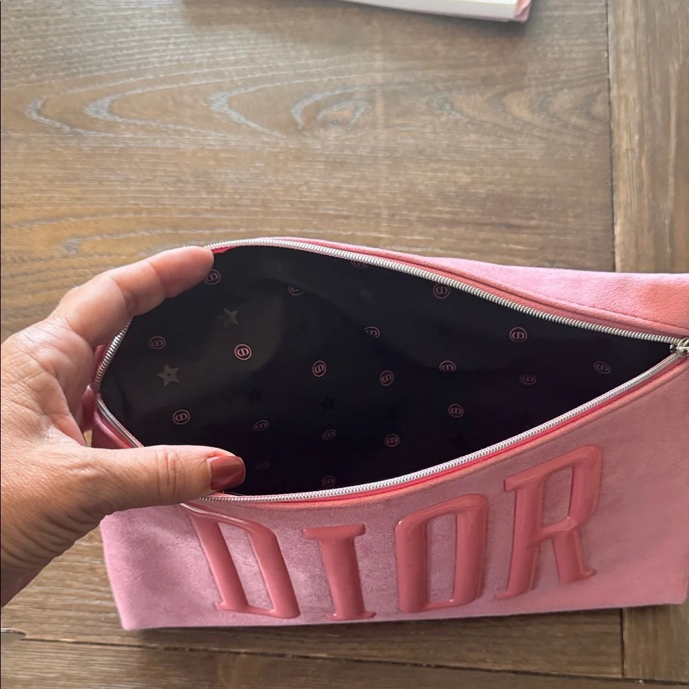 Dior Coral Pink Suede Logo Zip Pouch